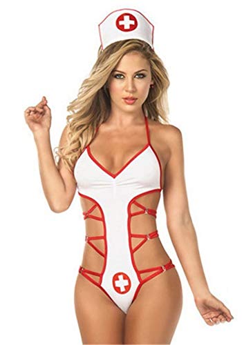 Flydo Sexy Ropa de Dormir Lencería Cosplay para Mujer Lencería Cosplay Enfermera Disfraz Bodysuit Disfraces de Enfermera Uniforme Mini Vestid de Cosplay Atractivo
