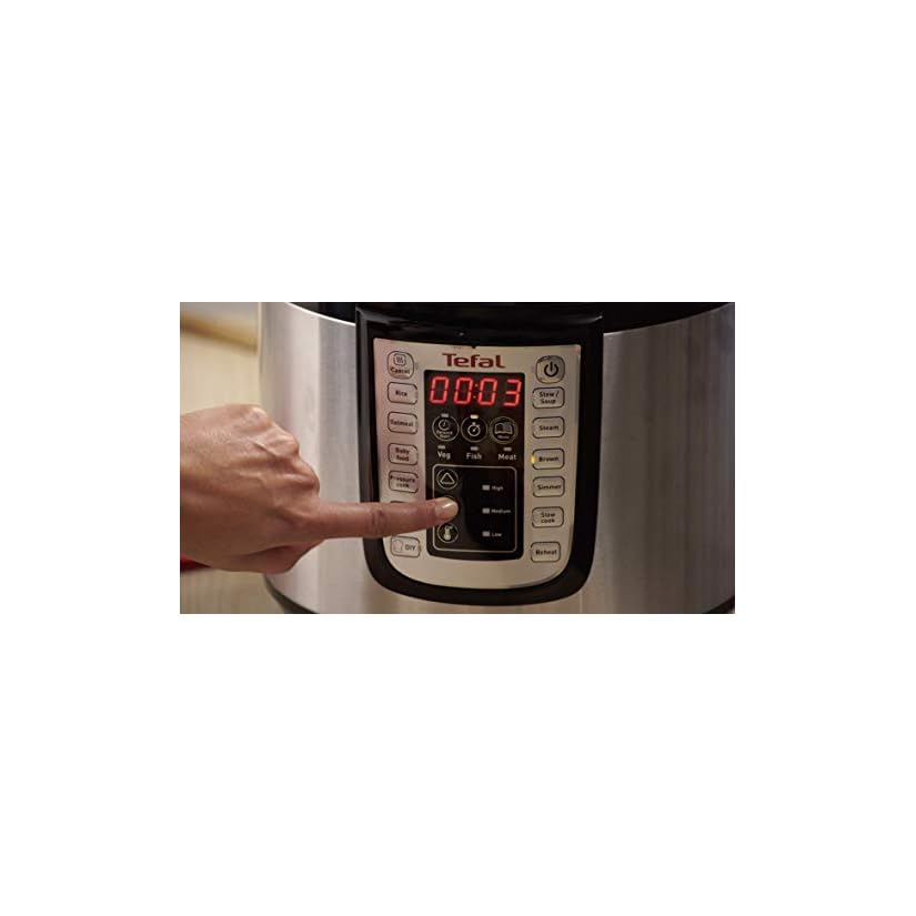 Tefal CY505E30 Fast & Delicious Multicooker Elektrischer Schnellkochtopf, 1.200 W, 25 automatische Programme, manueller Modus, inkl. Rezept, Dampfgarer, 6 l, Metal – Bild 4