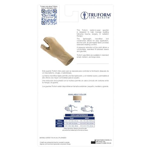 Image of Truform Lymphedema Compression Gauntlet, 15-20 mmHg Post Mastectomy Support, Beige, Small