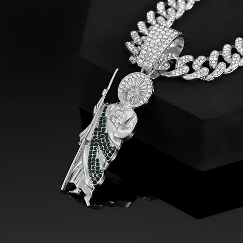 LUSSO 14K Gold Filled San Judas Necklace For Men And Women - 925 Sterling Silver Hip Hop Saint Jude Pendant 13mm Cuban Chain Religious,St Jude Necklaces, San Judas Chain2