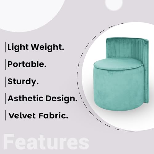 Image of Ottoman Stool for Living Room | Poof Puffy Foot Rest Stool | Upholstered Sitting Pouffe with Backrest | Pouf Mudda for Dressing Table, Home Decor & Office (Aqua Blue)