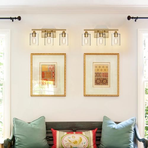 Image of Gold Bathroom Light Fixtures,3-Light Vanity Lights,Modern Brushed Brass Gold Wall Sconce Lighting,Bathroom Wall Lamp for Mirror Bedroom Living Room Vanity Table Hallway