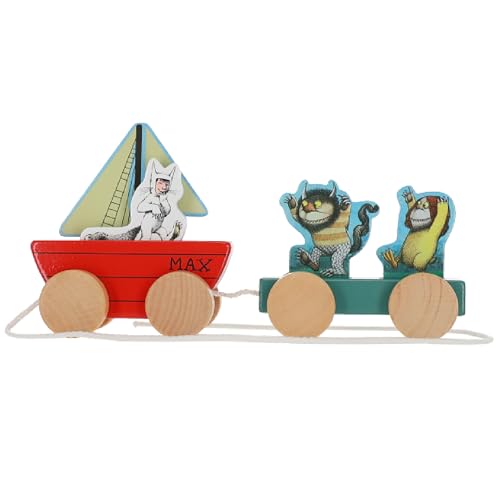 Image of Kids Preferred Where The Wild Things are Wooden Pull Toy - Four Removable Pieces, Cotton Pull String, Ages 12 Months and Up, Max Moishe and Tzippy, Solid Wood, 8 in