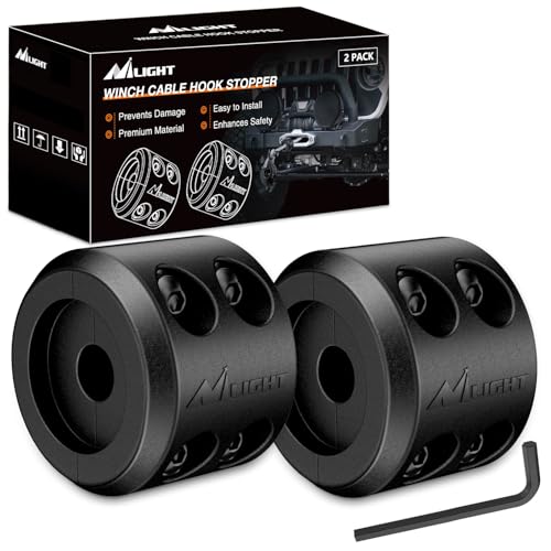 Nilight Winch Stopper for ATV UTV Truck SUV Winch Cable Hook Rubber Stopper 2 Pack Protect Towing Hook Synthetic Rope Winch Accessories Rope Line Saver with Stainless Steel Screws Allen Wrenc Black