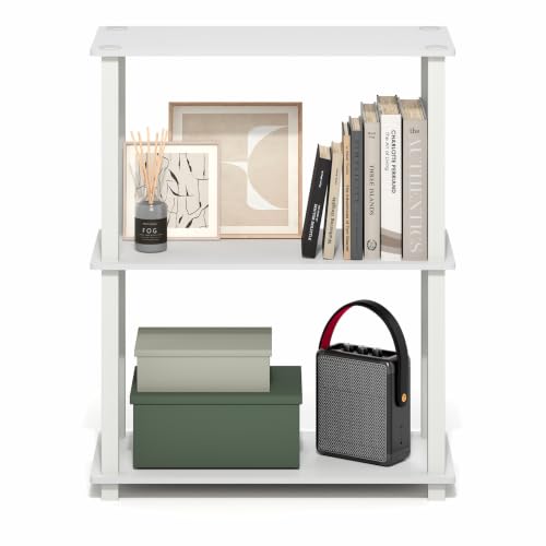 Image of Furinno Turn-S-Tube Storage Shelves, 3-Tier Book Shelf, Corner Shelf, Toolless Open Frame Standing Shelves, for Organization and Storage, Living Room, Garage, Home Office, White