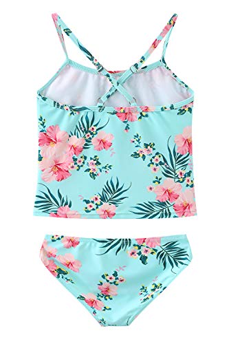 Image of HowJoJo Girls Two Piece Tankini Swimsuit Green Floral Bathing Suit Swimwear