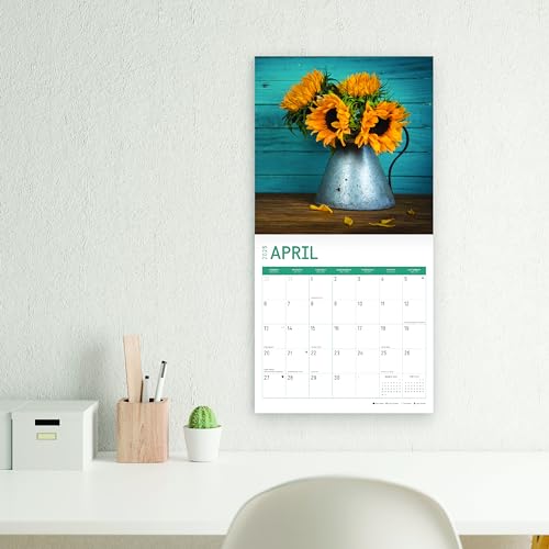 Calendário de parede mensal de girassóis 2025 da Bright Day, 30,5 x 30,5 cm, lindas flores de Helian