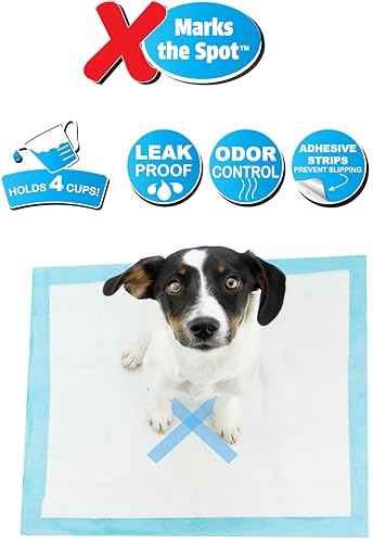 SPOT X Marks The Spot Extra Absorbent Puppy Pads with Adhesive Strips & Pheromones – Attracts Dogs to Center for Training & Potty, 22" x 22", 50-Pack - Thumbnail 5