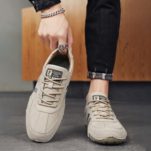 Image of Runscbk Men's Retro Handmade Suede Chukka Shoes with Arch Support,Fashion Casual Lightweight Outdoor Sneakers for Hiking Trailing Commuting
