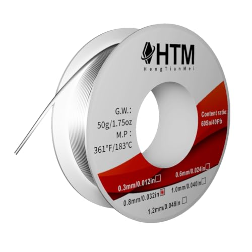 HengTianMei 60/40 Low Melt Tin Lead Rosin Core Solder Wire for Electronic Soldering (0.8mm/50g)