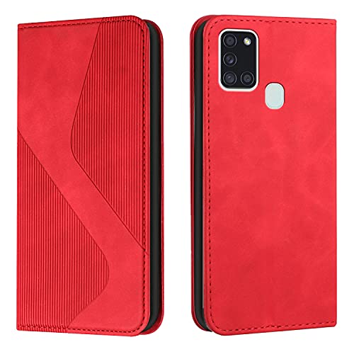 Mo-Somnus Custodia per Samsung Galaxy A21S, Cover a Libro Portafoglio in Pelle PU, Flip Magnetica Protettiva Libro Case (Rosso)