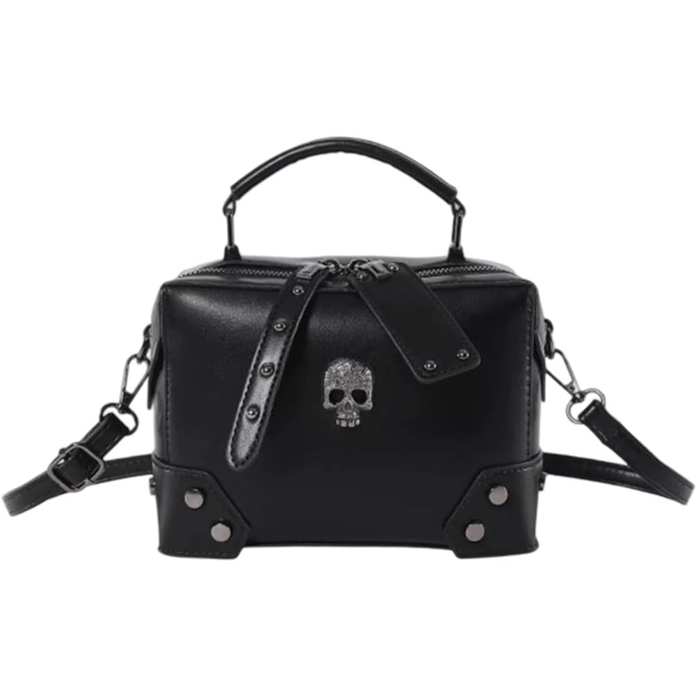 Fituenly Women's Skull Gothic Cross Shoulder Bag For Punk Studded Crossbody Bag Handbag Pu Leather Shoulder Bag Halloween Purses