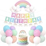 Bessmoso Pastel Rainbow Birthday Decorations Include Happy Birthday Banner Rainbow Bridge Balloons Cake Topper Rainbow Party Decorations Party Supplies for Adults Girls Boys