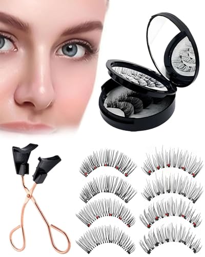 ZEXIJOW Pestañas magnéticas con aplicador,Impermeables, reutilizables,Espectro magnético natural,Sin pegamento,Apariencia natural[4 pares]