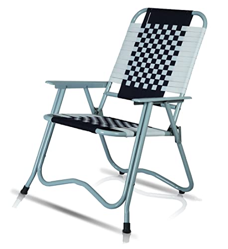 Image of ARTEMIST Foldable Stripe Chair with Arm Rest Portable Chair with Durable Folding Frame, Ideal for Garden, Patio, Lawn, Balcony (Black,Chromium Steel)