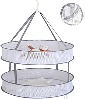 Yoosso Mesh Clothes Hanging Dryer, 2-Tier Network Foldable Drying Basket Racks, Hanging Laundry Basket Dryer Net flat drying rack for Underwear Toy Sock Sweater Herb