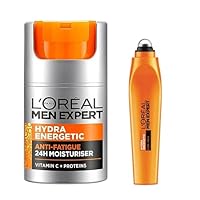 L'Oréal Paris Men Expert, Hydra Energetic Skincare For Men, For Dry and Tired Skin, With Vitamin C, Duo Bundle - Face Moisturiser 50ml & Eye-Roll On 10ml