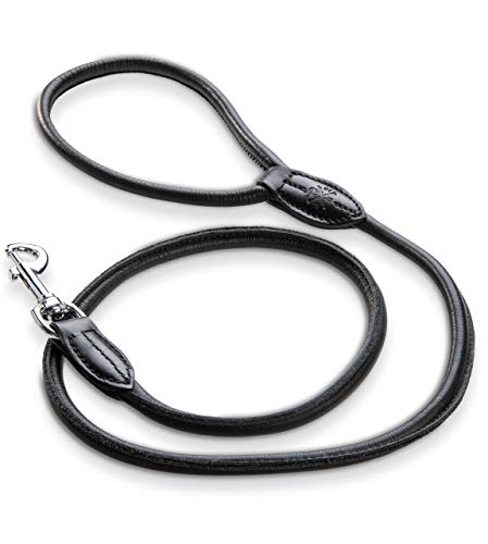 Jack & Russell Guinzaglio per Cani Premium in Pelle Moritz 1,2m - Guinzaglio in Vera Pelle con moschettone in Acciaio Inox o Ottone (Nero)