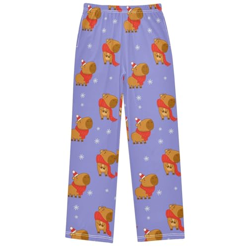 Boy's Pants Capybara Knitted Scarf Jogger Pants Elastic Waist Long Bottoms Trousers with Pockets 6-14 Years