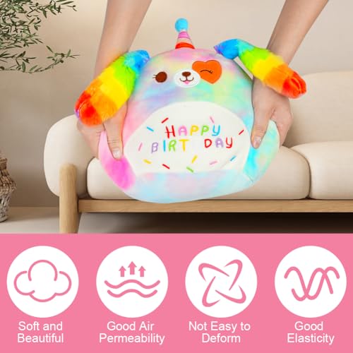 Vicloon Happy Birthday Plüschtier, 25 cm Regenbogen Hund Plüschtier, Happy Birthday Stuffed Animal, Cartoon Plüschkissen, Weihnachten Geburtstagsfeier Geschenk für Kinder Jungen Mädchen