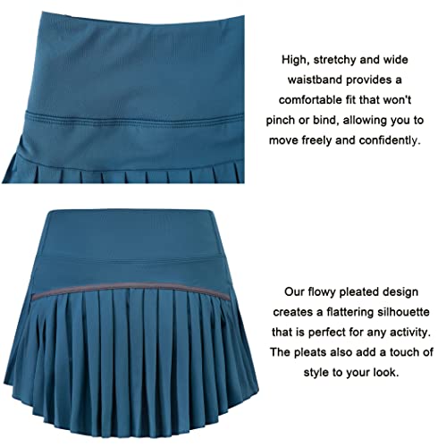 Yknktstc Saia de tênis feminina de 2 peças com bolsos, cintura alta, shorts atléticos, plissados, es