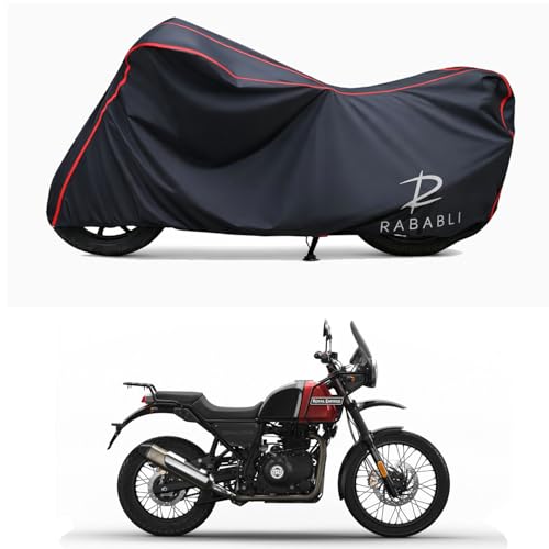 Image of Waterproof Bike Body Cover Compatible for | Royal Enfie Himalayan Rock | Taffeta Fabric, Red Piping Design, Bottom Elastic Fit | Dustproof, Sun UV & Rain Protection for All Bikes