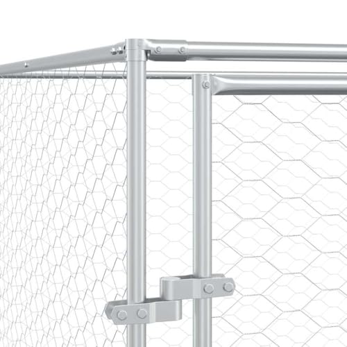 vidaXL Outdoor Hundezwinger, Hundehütte mit abschließbarer Tür, Hundekäfig für den Außenbereich, Hühnerstall Hundezaun Hundeauslauf, Silbern Verzinkter Stahl