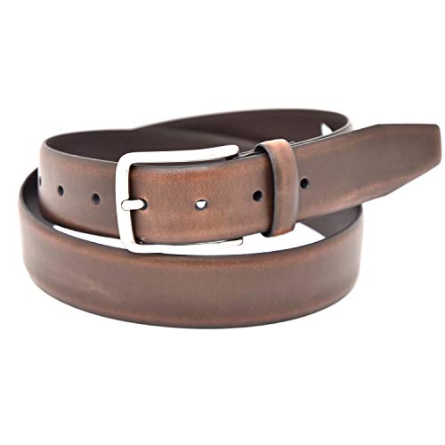 Belts for Men Vegan Leather Dress Casual Brown Mens Belt 35mm Width, NYBC Wilton, Medium