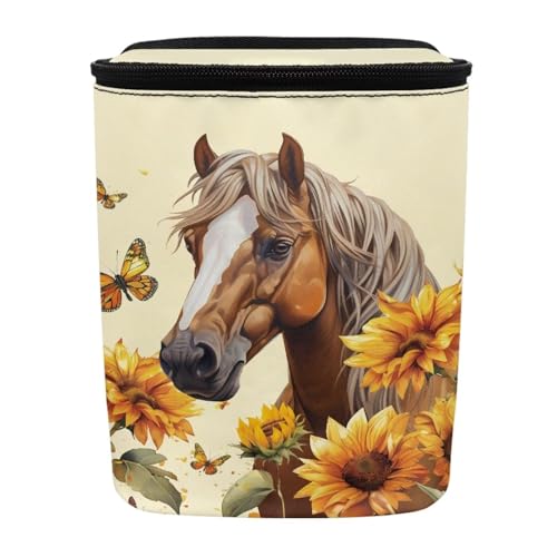 Image of Hanging Sunflower Horse Car Trash Bag Zip Leak Proof Vehicle Garbage Bin with Lid Mini Portable Vehicle Waste Storage Bag for Automotive Front Back Seat Headrest