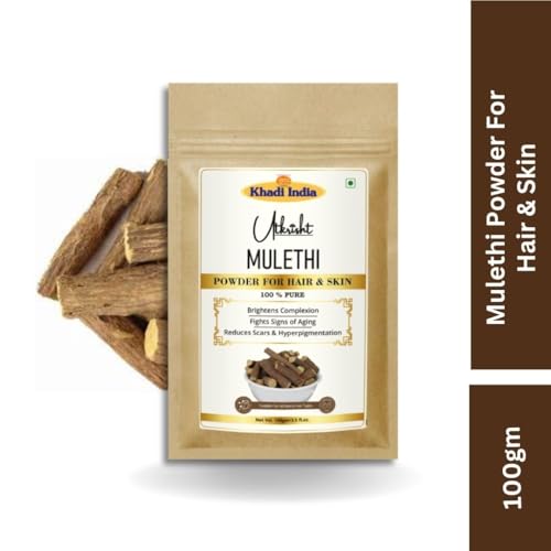 Image of Khadi Mulethi Face Pack Powder 100g | For Pigmentation, Dark Sports & Sun Tan | Remedy for Skin Brightening & Acne | Pure, Natural & Ayurvedic | Removes Impurities | Face Pack for Men & Women