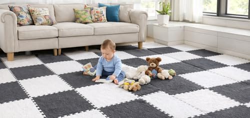 VDHJA Soft Foam Puzzle Play Mat for Babies and Toddlers, Interlocking, Non-Toxic, Safe, Easy-to-Clean, Black and White Checkerboard Design, Ideal for Play Areas, Nurseries, and Indoor Spaces.