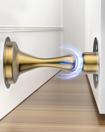 Image of Magnetic Door Stopper for Bottom of Door Catch, Heavy Duty Magnets Door Stops Holder to Keep Door Open, No Drill Strong Adhesive & Screws, Wall & Floor Mounting Stainless Steel Doorstop 1 Pack Gold