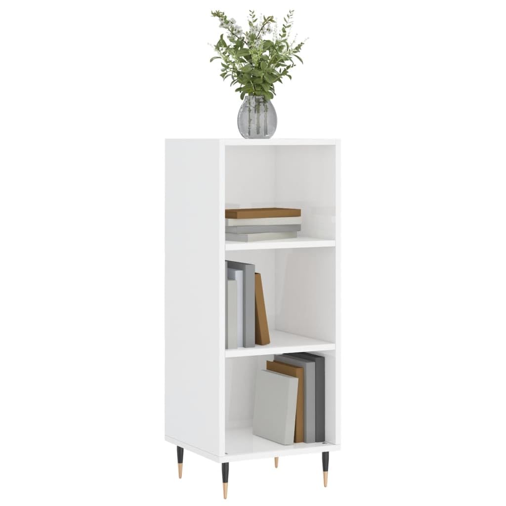 Hochglanz-Weißes Sideboard mit 34,5x32,5x90 cm Holzwerkstoff, Viel Stauraum, modernes Design, ideal für Wohnzimmer, Esszimmer, Flur, Büro, platzsparend, langlebig, mit Wandhalterung