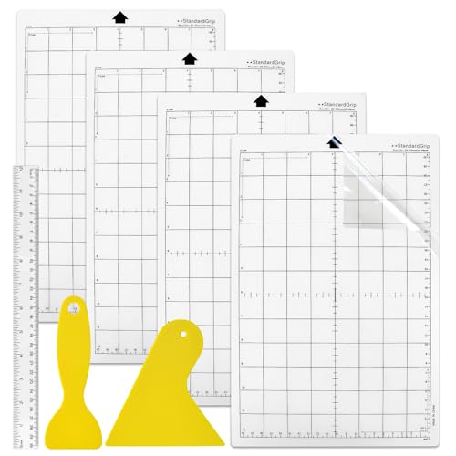 Zuxbolf 4 Tapetes de Corte de 33,6 x 22,5 cm con 1 Regla y 2 Raspadores Base de Corte para Manualidades con Adherencia Media Alfombrilla de Corte Compatible con Silhouette Circut