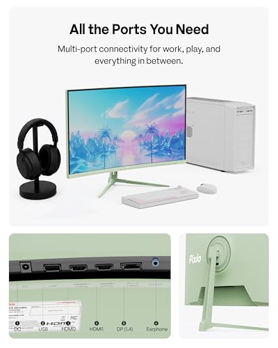 Image of Pixio PXC278 Wave Mint Green 27 inch 180Hz Refresh Rate QHD 1440p Resolution 1650R Curved Fast VA Panel 1ms GTG Response Time Adaptive Sync HDR Curved Gaming Monitor