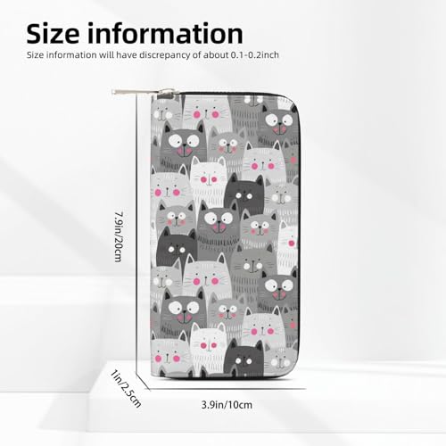 Women's Wallet PU Leather Credit Card Wallet, Cute Cash Clutch Long Purse Billfold with Zipper Coin Pocket Gift for Women Ladies Girls Wife And Girlfriend Cute Cartoon Black Cats 0084