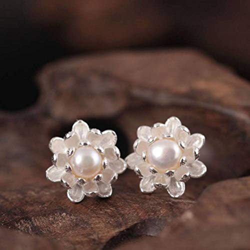 Boucles d'oreilles en perles d'eau douce et fleurs vintage faites main art naturel