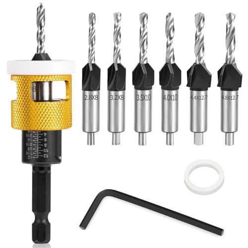 BURTOK Lot de 8 Forets à Chanfreiner, Fraise Bois avec Butée de Profondeur, Perçage Précis, Queue Hexagonale 1/4
