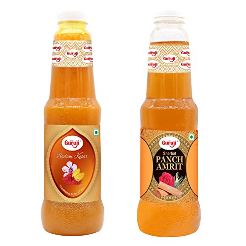 Image of Shree Guruji Badam Kesar Dry Fruit Sharbat & Panchamrit Sharbat Combo Pack Milk Beverage Instant Syrup Refreshing Drink for Summer (1 Litre)