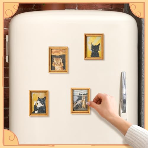 Imán de refrigerador con diseño de gato divertido 4 piezas miniatura 6