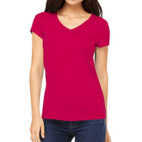 Image of Pooplu Women's Regular Fit Premium Plain 100% Cotton V Neck Half Sleeves, Casual Plain Pootlu Tees and Tshirts.