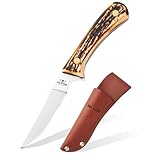 Bear & Son 6.5' Bird & Trout Skinning Knife with Leather Sheath – 3' 440 High Carbon Stainless Steel Fixed Blade, Stag Delrin Handle – Compact Hunting, Fishing, Bushcraft, Camp & EDC Knife Tool