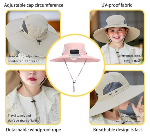 Kids Solar Fan Hat - Rechargeable Wide Brim Bucket Hat with Cooling Fans for Sun UV Protection, Outdoor, Beach, Fishing3