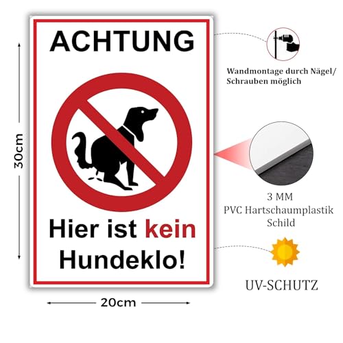2 stück Achtung hier ist kein Hundeklo Schild (20 x 30 cm - 3mm Kunststoff) - Kein Hundeklo - Hunde Verbotsschilder - Hundeschilder - mit UV-Schutz und witterungsbeständig