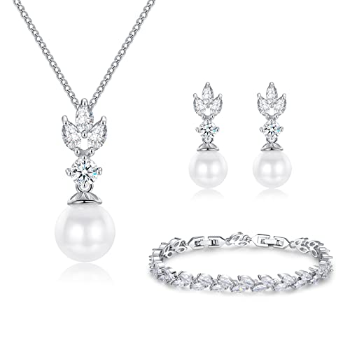 IDASANY Wedding Jewelry for Bride Bridesmaid, Pearl Dangle Earrings and
