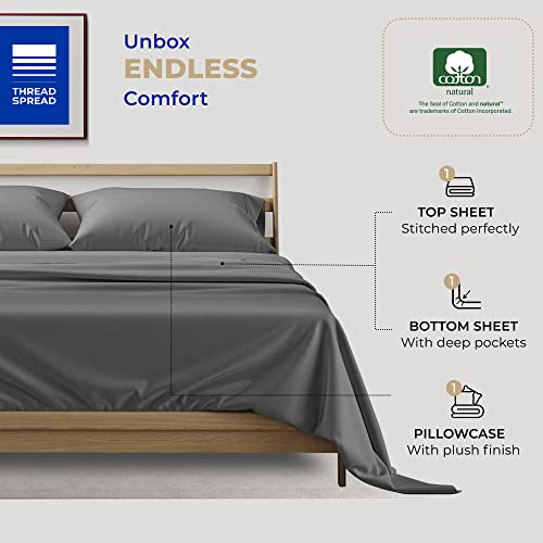 100% Cotton Twin Size Sheet Set - 3 Piece Set - Hotel Luxury Bed Sheets - Deep Pockets - Easy Fit - Sateen Weave Breathable & Cooling Sheets - 400 Thread Count Dark Grey Bed Sheets - Twins Sheets #TOP2