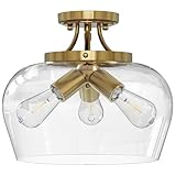 VONLUCE Semi Flush Mount Ceiling Light, 13.8' Ceiling Light Fixture with Clear Glass Shade, E26 Base, 3-Bulb Industrial Lighting Fixture for Hallway Entryway Bedroom, Brushed Gold, ETL Certificated