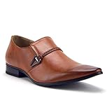 Jazame Men's 98105 Urban Pointed Toe Slip On Belted Loafers Dress Shoes, Cognac, 9