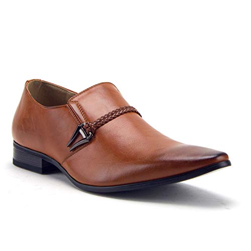 Jazame Men's 98105 Urban Pointed Toe Slip On Belted Loafers Dress Shoes