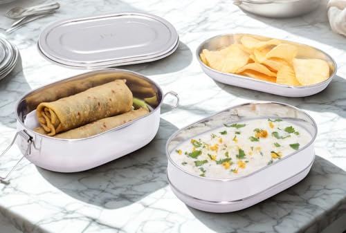 Image of JVL Stainless Steel 2 Tier Lunch Box (Capsule, Large)